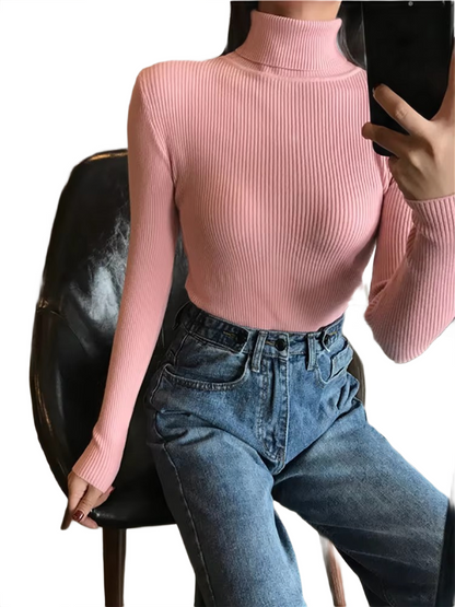 Brookmonts Women’s Ribbed Turtleneck Sweater – Slim Fit Long Sleeve