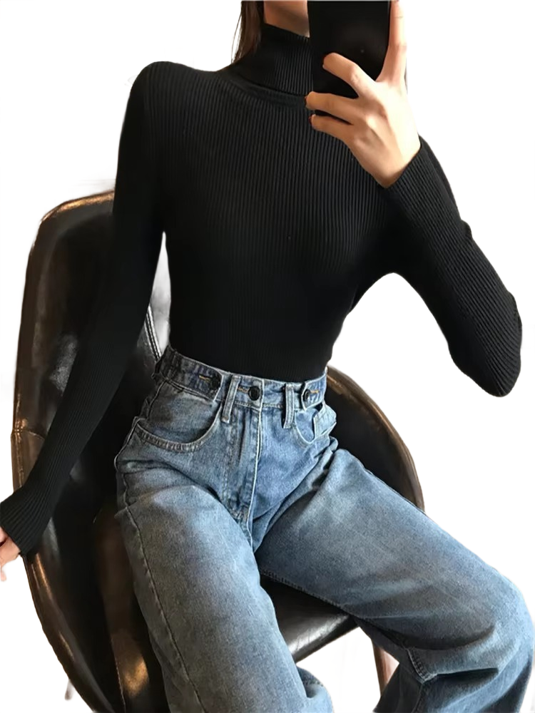 Brookmonts Women’s Ribbed Turtleneck Sweater – Slim Fit Long Sleeve