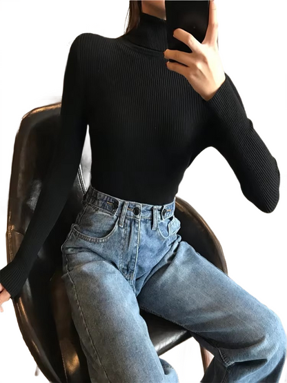 Brookmonts Women’s Ribbed Turtleneck Sweater – Slim Fit Long Sleeve