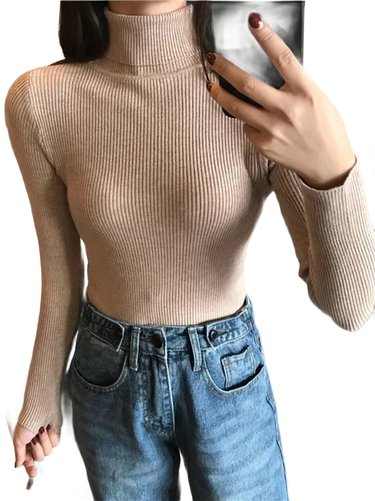 Brookmonts Women’s Ribbed Turtleneck Sweater – Slim Fit Long Sleeve