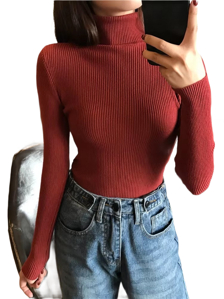 Brookmonts Women’s Ribbed Turtleneck Sweater – Slim Fit Long Sleeve