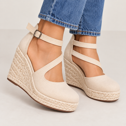 Brookmonts Women’s Wedge Sandals – Espadrille Platform Buckle Summer Shoes