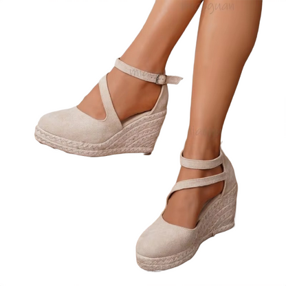 Brookmonts Women’s Wedge Sandals – Espadrille Platform Buckle Summer Shoes