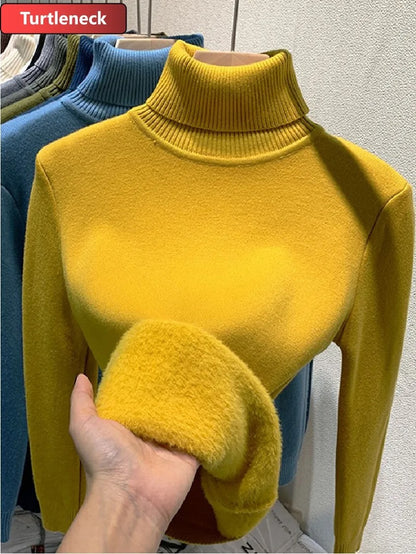 Elara Women's Plush Lined Turtleneck Sweater – Slim Fit Knit