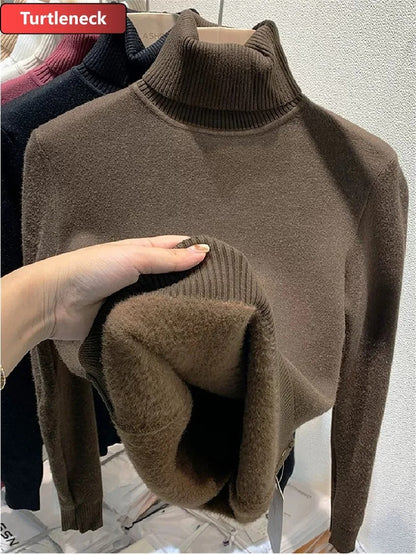 Elara Women's Plush Lined Turtleneck Sweater – Slim Fit Knit