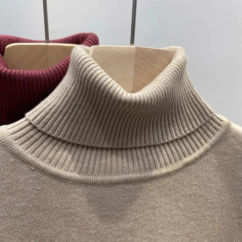Elara Women's Plush Lined Turtleneck Sweater – Slim Fit Knit