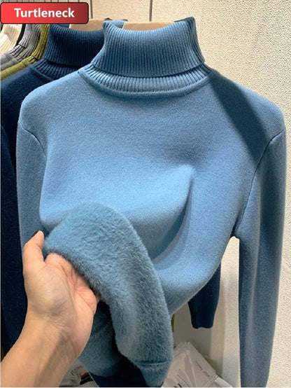 Elara Women's Plush Lined Turtleneck Sweater – Slim Fit Knit