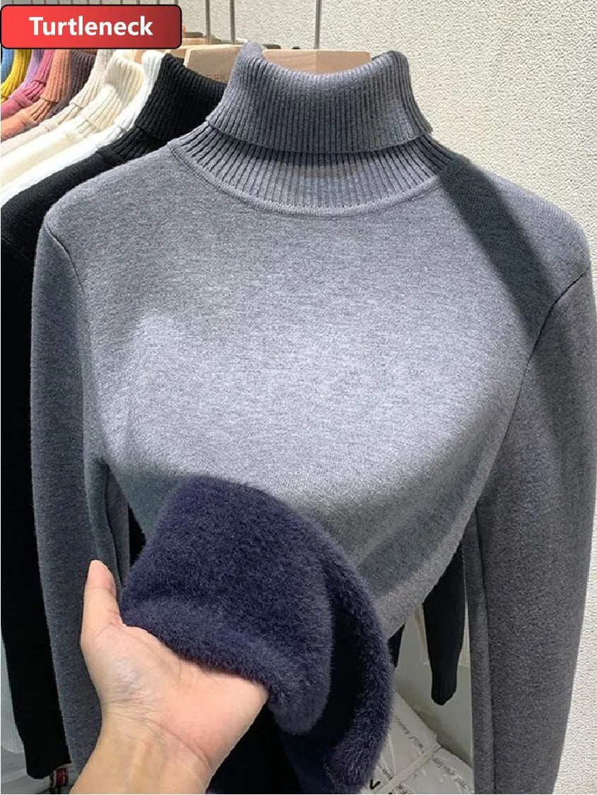 Elara Women's Plush Lined Turtleneck Sweater – Slim Fit Knit