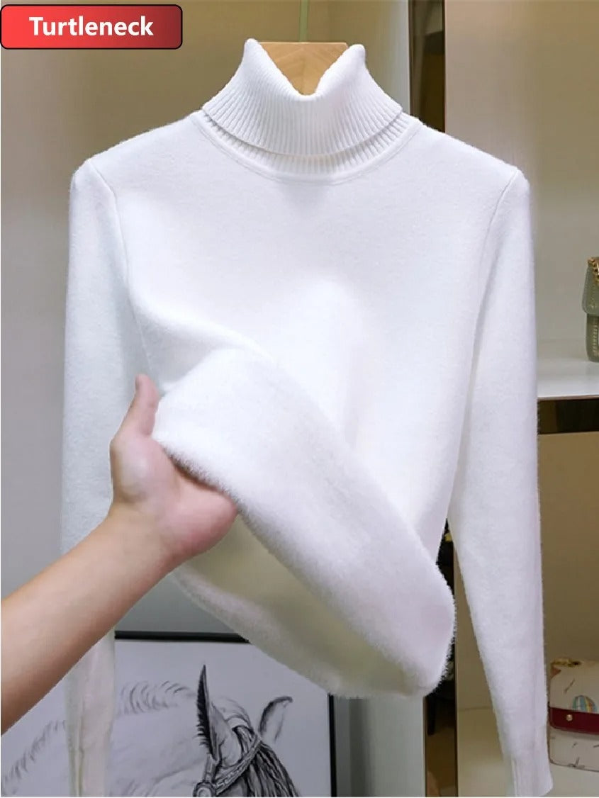 Elara Women's Plush Lined Turtleneck Sweater – Slim Fit Knit