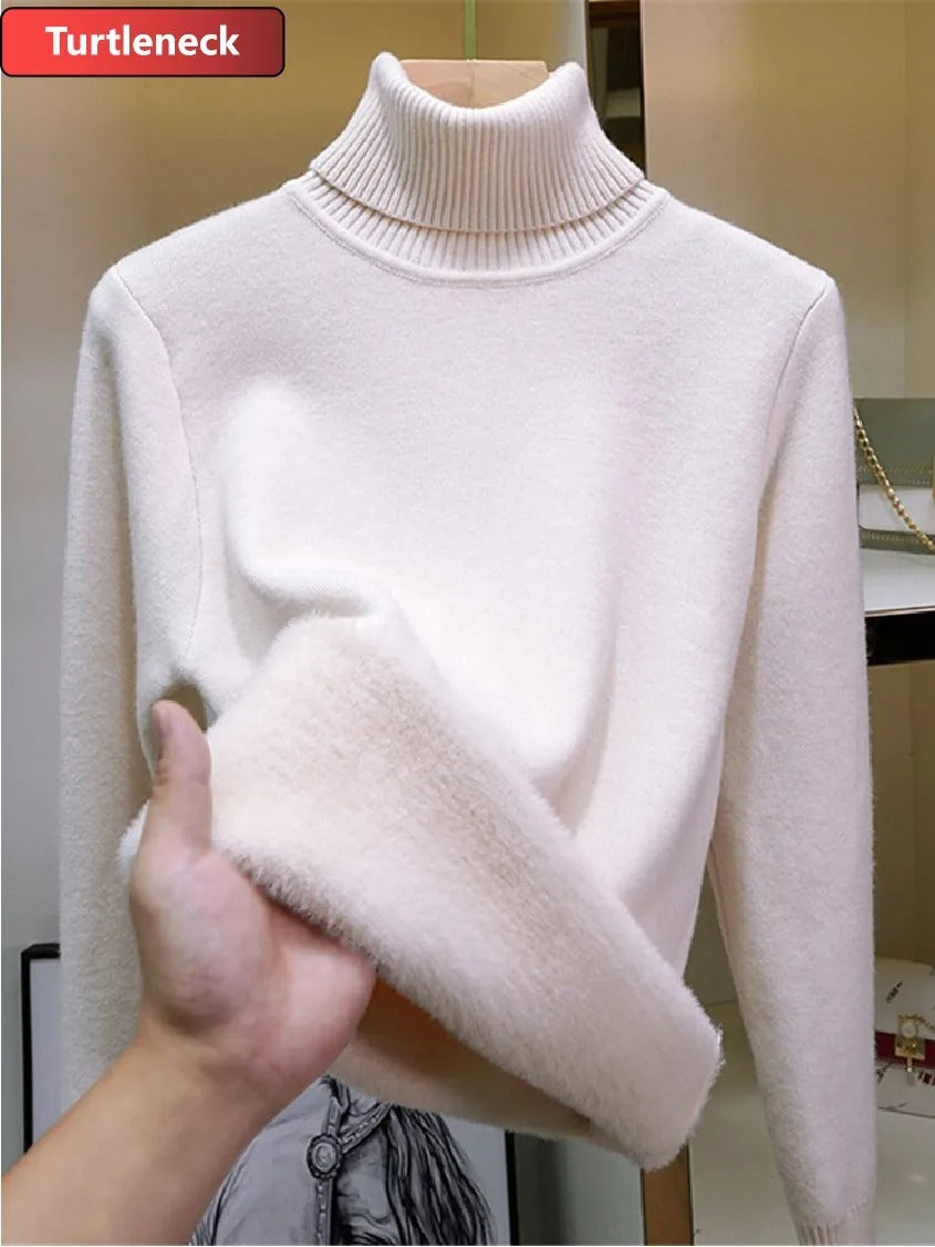 Elara Women's Plush Lined Turtleneck Sweater – Slim Fit Knit