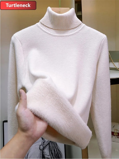 Elara Women's Plush Lined Turtleneck Sweater – Slim Fit Knit
