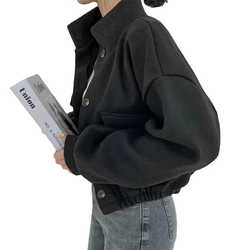 Brookmonts Women’s Wool Blend Jacket – Loose Fit Stand Collar Coat