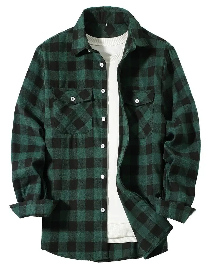 Brookmonts Men’s Flannel Shirt – Brushed Plaid Long Sleeve Relaxed Fit