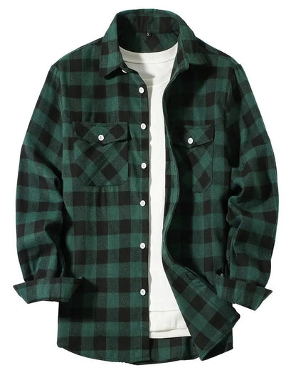Brookmonts Men’s Flannel Shirt – Brushed Plaid Long Sleeve Relaxed Fit