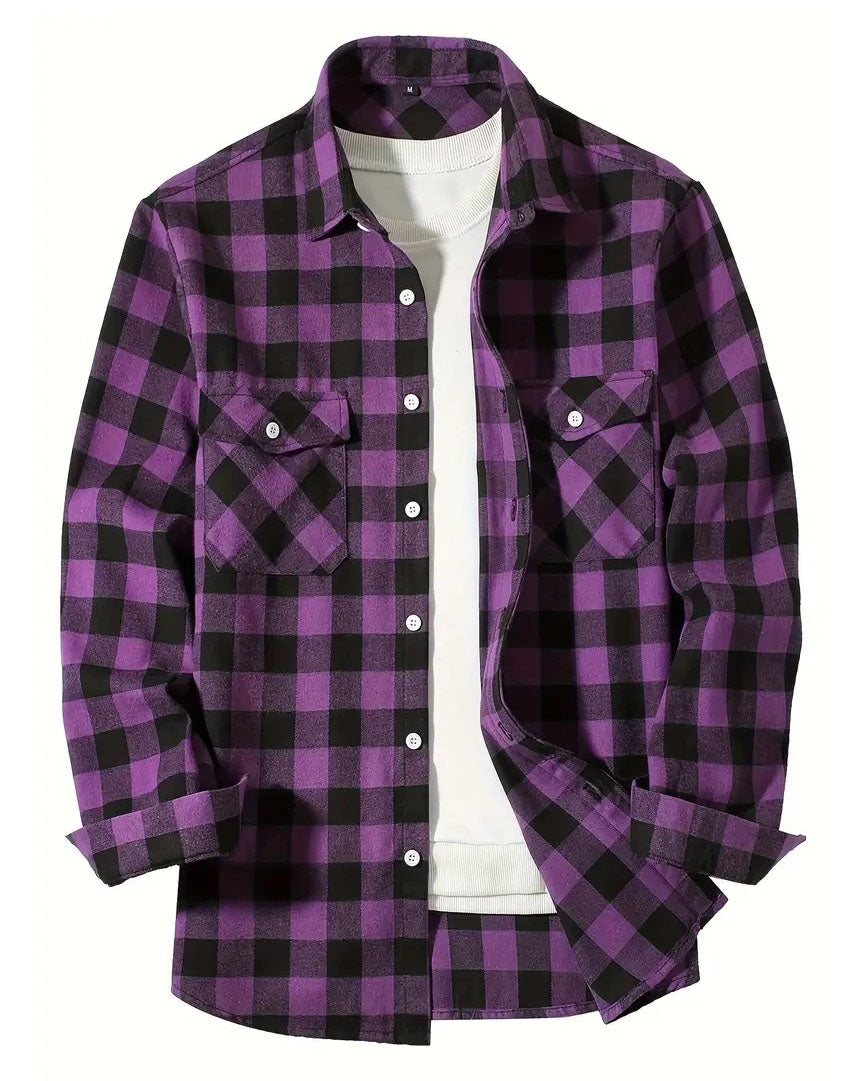 Brookmonts Men’s Flannel Shirt – Brushed Plaid Long Sleeve Relaxed Fit