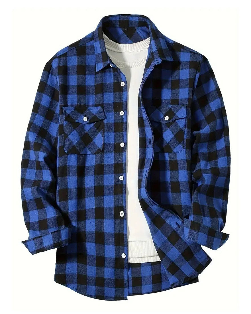 Brookmonts Men’s Flannel Shirt – Brushed Plaid Long Sleeve Relaxed Fit
