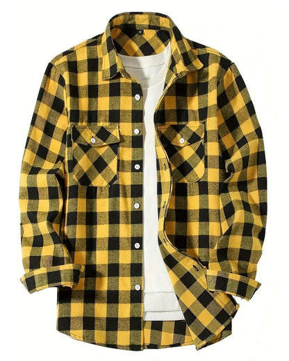 Brookmonts Men’s Flannel Shirt – Brushed Plaid Long Sleeve Relaxed Fit