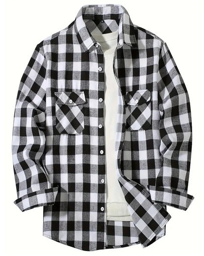 Brookmonts Men’s Flannel Shirt – Brushed Plaid Long Sleeve Relaxed Fit