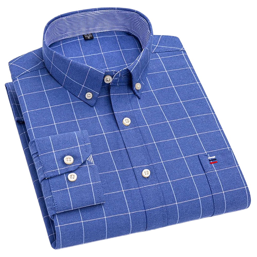 Brookmonts Men’s Plaid Oxford Shirt – Long Sleeve Cotton Oversized