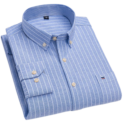 Brookmonts Men’s Plaid Oxford Shirt – Long Sleeve Cotton Oversized
