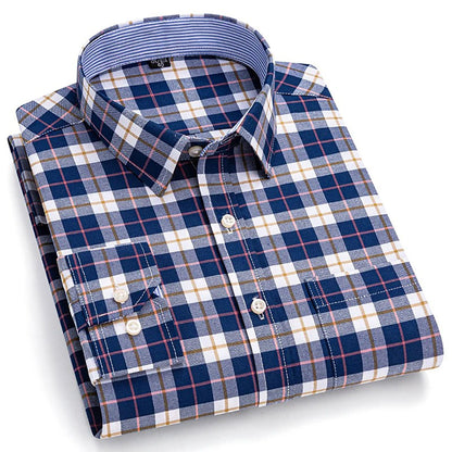 Brookmonts Men’s Plaid Oxford Shirt – Long Sleeve Cotton Oversized