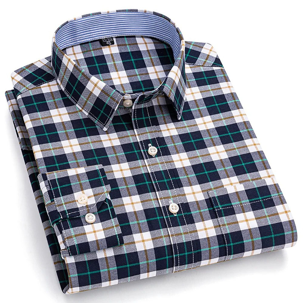 Brookmonts Men’s Plaid Oxford Shirt – Long Sleeve Cotton Oversized