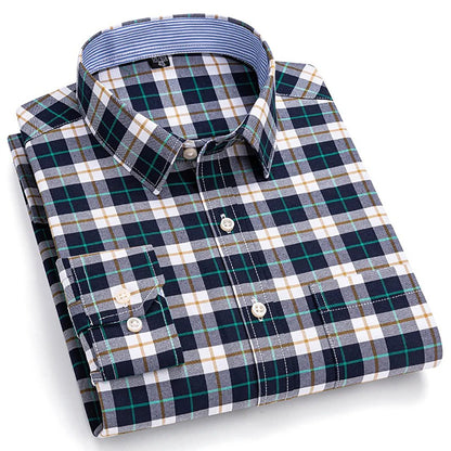 Brookmonts Men’s Plaid Oxford Shirt – Long Sleeve Cotton Oversized