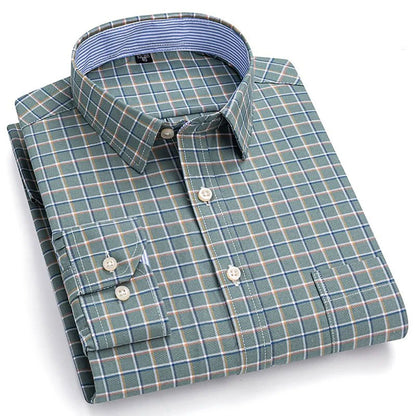 Brookmonts Men’s Plaid Oxford Shirt – Long Sleeve Cotton Oversized