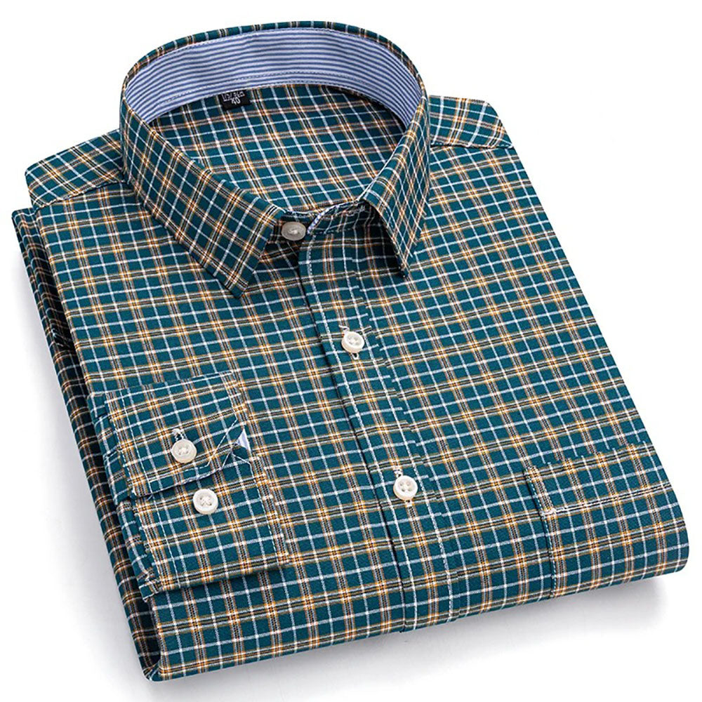 Brookmonts Men’s Plaid Oxford Shirt – Long Sleeve Cotton Oversized