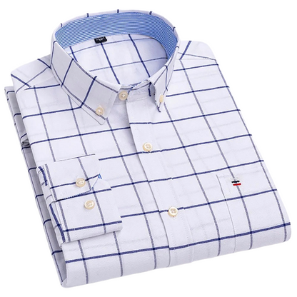 Brookmonts Men’s Plaid Oxford Shirt – Long Sleeve Cotton Oversized
