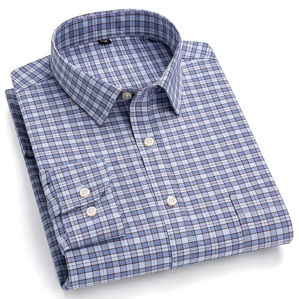 Brookmonts Men’s Plaid Oxford Shirt – Long Sleeve Cotton Oversized