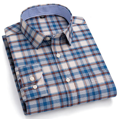 Brookmonts Men’s Plaid Oxford Shirt – Long Sleeve Cotton Oversized