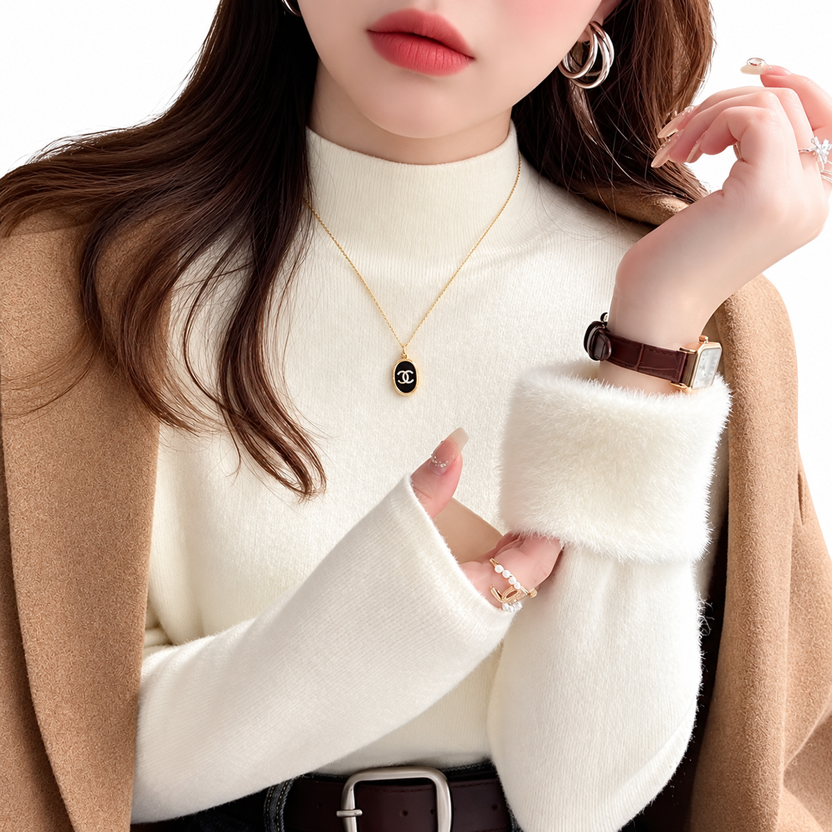 Brookmonts Women’s Fleece Lined Sweater – Mock Neck Knit Pullover
