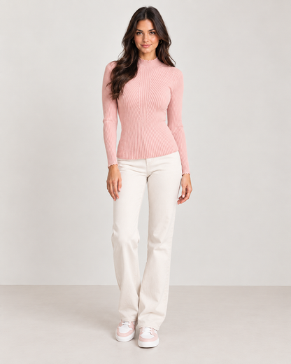 Brookmonts Women’s Mock Neck Sweater – Ruffle Detail Long Sleeve Knit