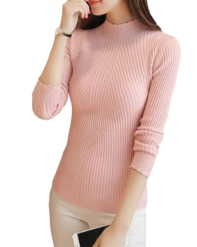 Brookmonts Women’s Mock Neck Sweater – Ruffle Detail Long Sleeve Knit