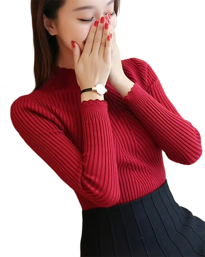 Brookmonts Women’s Mock Neck Sweater – Ruffle Detail Long Sleeve Knit