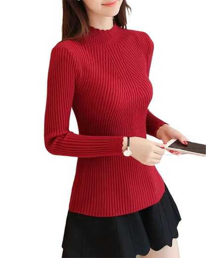 Brookmonts Women’s Mock Neck Sweater – Ruffle Detail Long Sleeve Knit