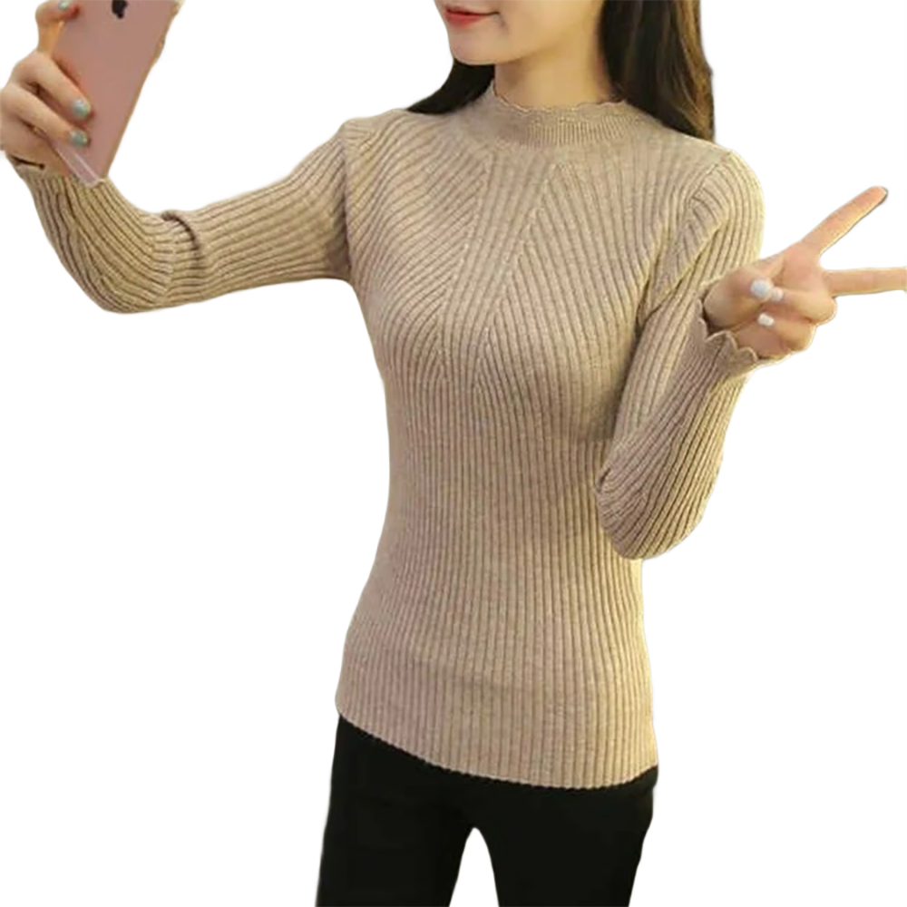 Brookmonts Women’s Mock Neck Sweater – Ruffle Detail Long Sleeve Knit