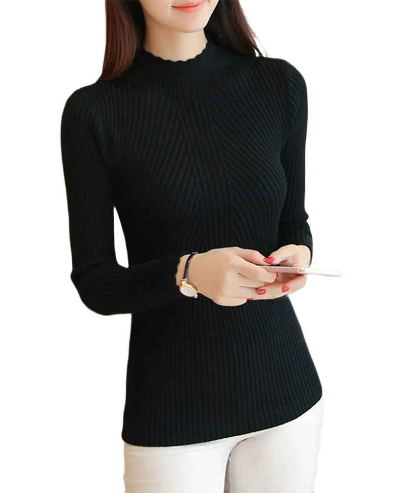Brookmonts Women’s Mock Neck Sweater – Ruffle Detail Long Sleeve Knit