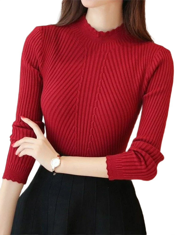 Brookmonts Women’s Mock Neck Sweater – Ruffle Detail Long Sleeve Knit