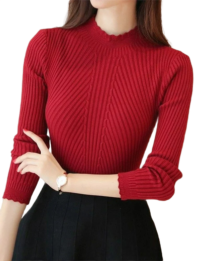 Brookmonts Women’s Mock Neck Sweater – Ruffle Detail Long Sleeve Knit