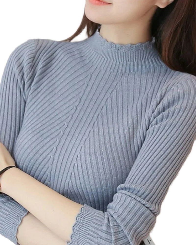 Brookmonts Women’s Mock Neck Sweater – Ruffle Detail Long Sleeve Knit
