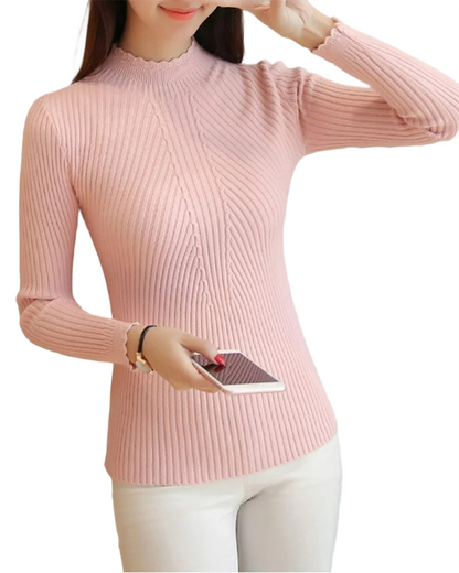 Brookmonts Women’s Mock Neck Sweater – Ruffle Detail Long Sleeve Knit