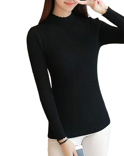 Brookmonts Women’s Mock Neck Sweater – Ruffle Detail Long Sleeve Knit