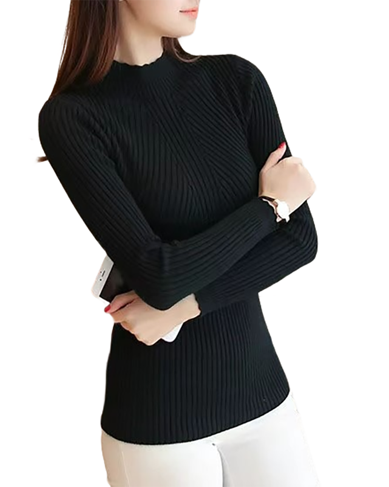Brookmonts Women’s Mock Neck Sweater – Ruffle Detail Long Sleeve Knit