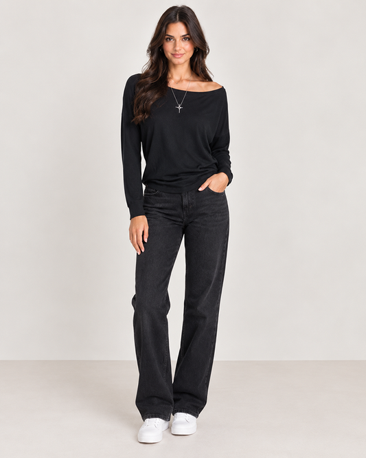 Brookmonts Women’s One-Shoulder Top – Long Sleeve Cotton Blend Shirt