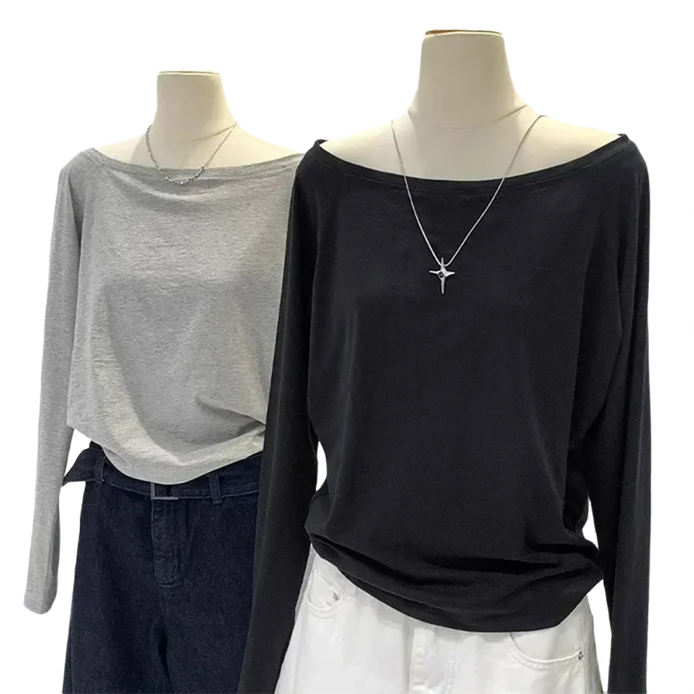 Brookmonts Women’s One-Shoulder Top – Long Sleeve Cotton Blend Shirt