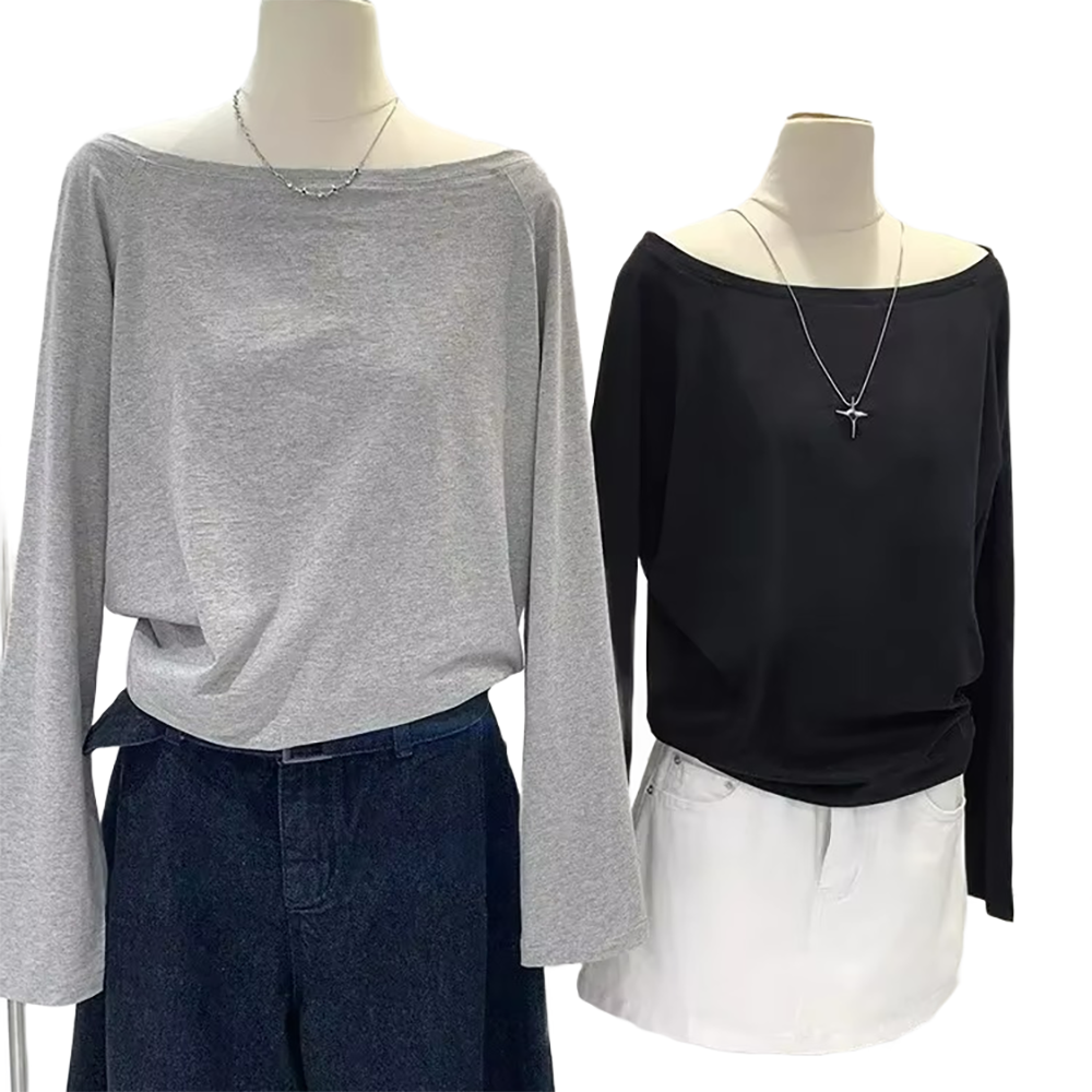 Brookmonts Women’s One-Shoulder Top – Long Sleeve Cotton Blend Shirt