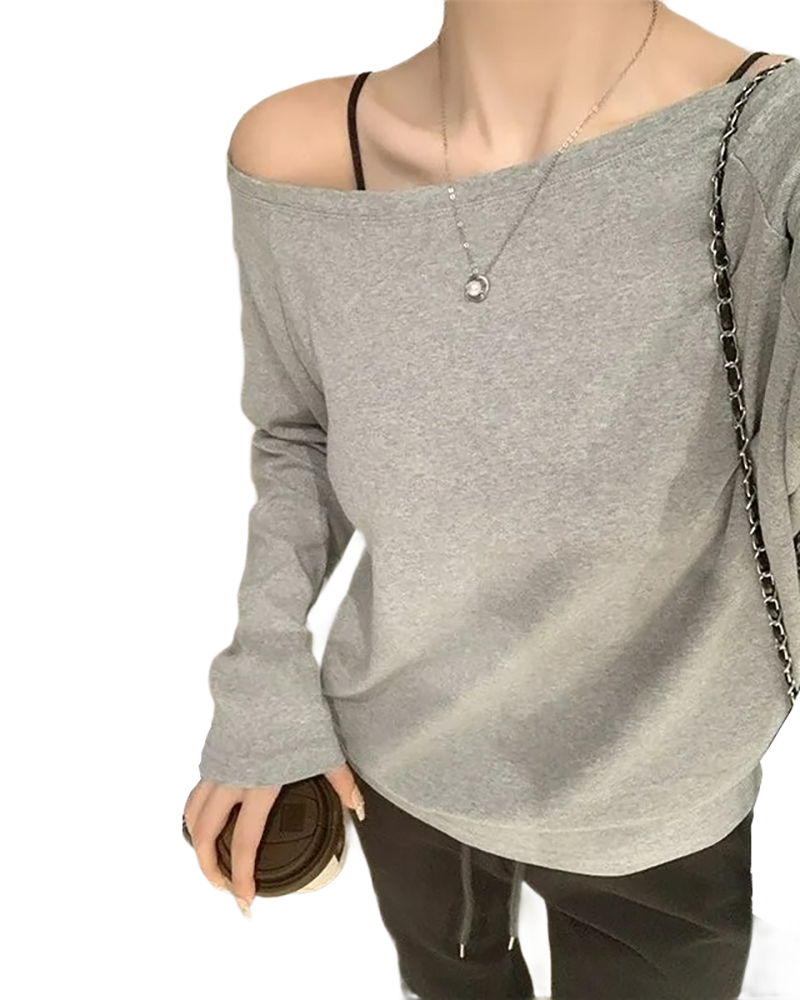 Brookmonts Women’s One-Shoulder Top – Long Sleeve Cotton Blend Shirt