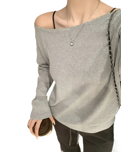 Brookmonts Women’s One-Shoulder Top – Long Sleeve Cotton Blend Shirt